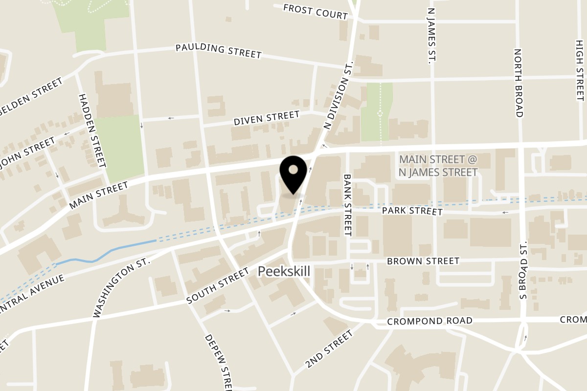Map showing the location of Taco District Peekskill NY on 20 N Division St in Peekskill